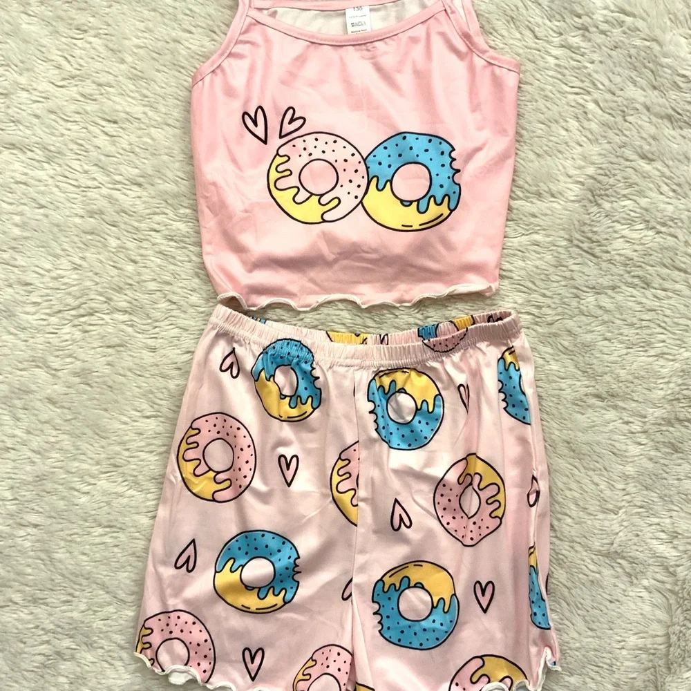 Pink Donut Print Pajama Set size girls 8